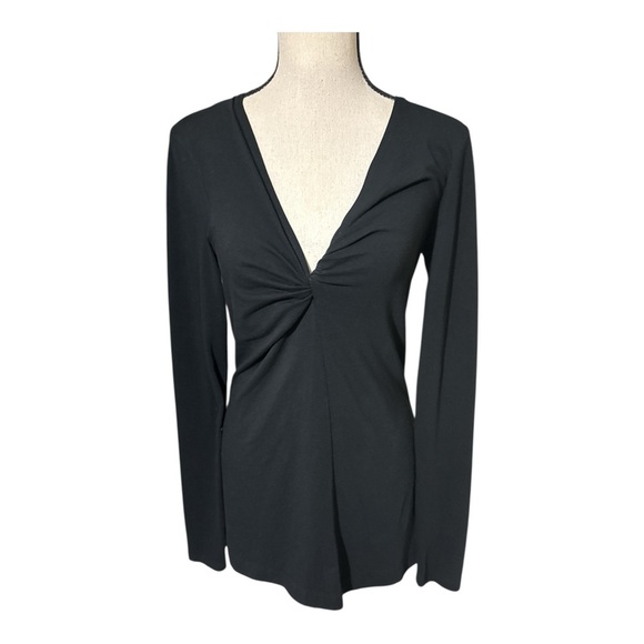 Theory Black twisted knot V neck Long Sleeve Blouse black size medium - Picture 5 of 7